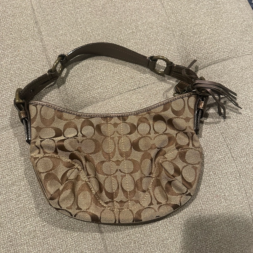 Coach Tan and Brown Signature Shoulder Bag